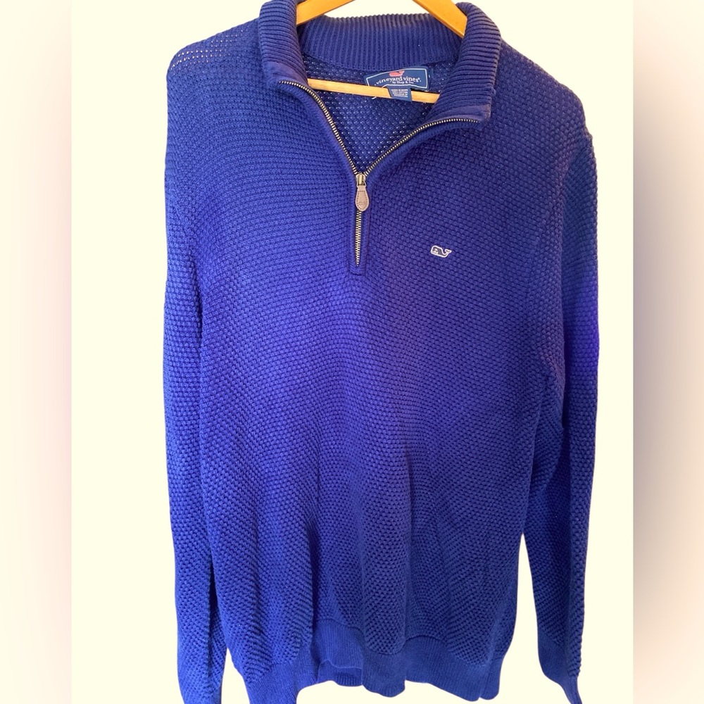 Vineyard Vines Knit Half-Zip Sweater — Men’s Large Cornflower Blue Cotton
